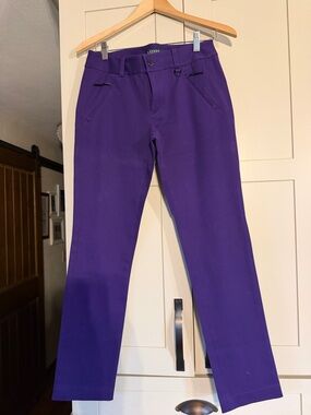 Ralph Lauren dark purple pants. Leather zipper pulls on pockets, size 4